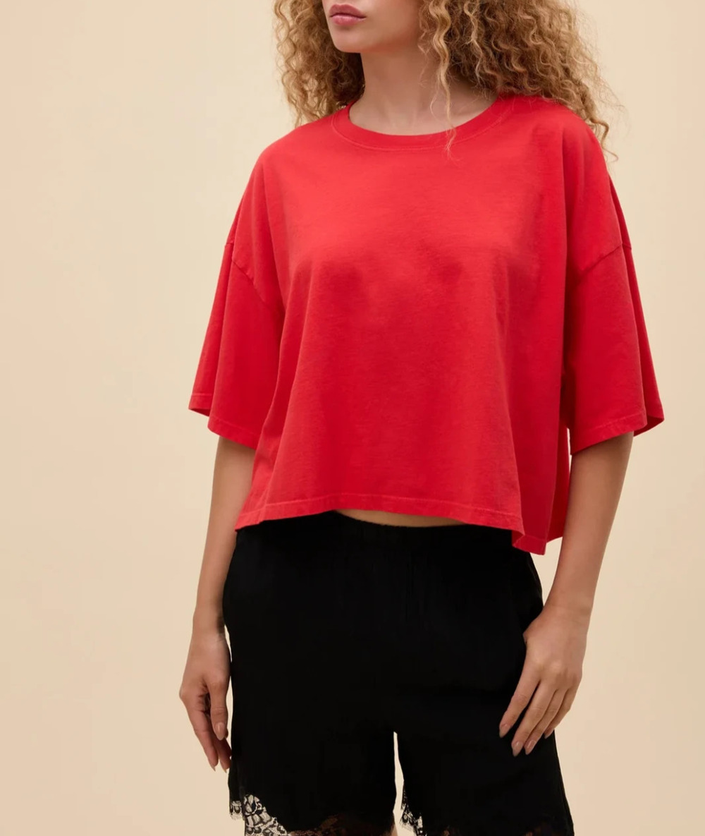 Reformation Jeans Womens XXS Red Tencel Lyocell Y2K Crop Boxy T-Shirt A010248